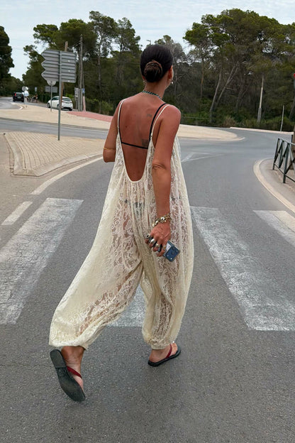 Never Fully Dressed Essential - Cream Lace Balloon Jumpsuit