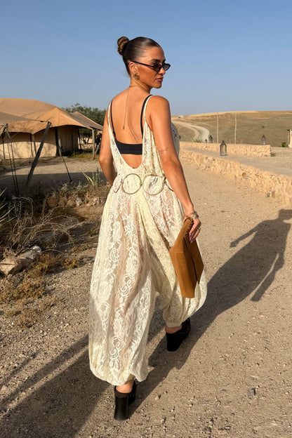Never Fully Dressed Essential - Cream Lace Balloon Jumpsuit