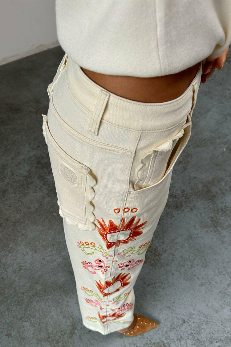 Never Fully Dressed Quality - Ecru Enchanted Cut Work Scallop Jeans