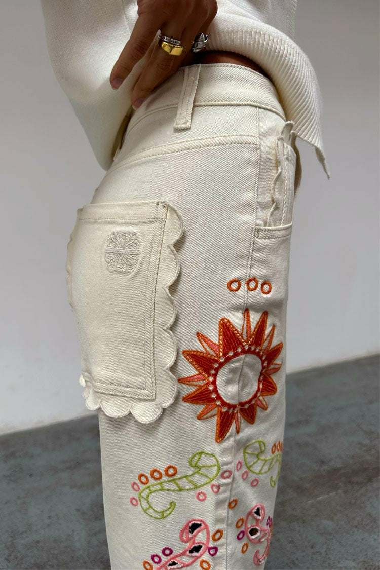 Never Fully Dressed Quality - Ecru Enchanted Cut Work Scallop Jeans