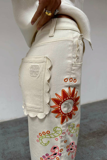 Never Fully Dressed Quality - Ecru Enchanted Cut Work Scallop Jeans