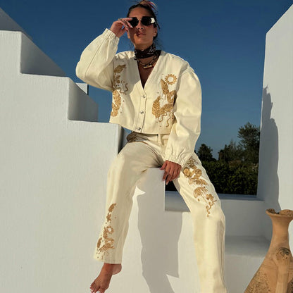 Never Fully Dressed Signature - Ecru Raffia Palma Barrel Leg Jeans
