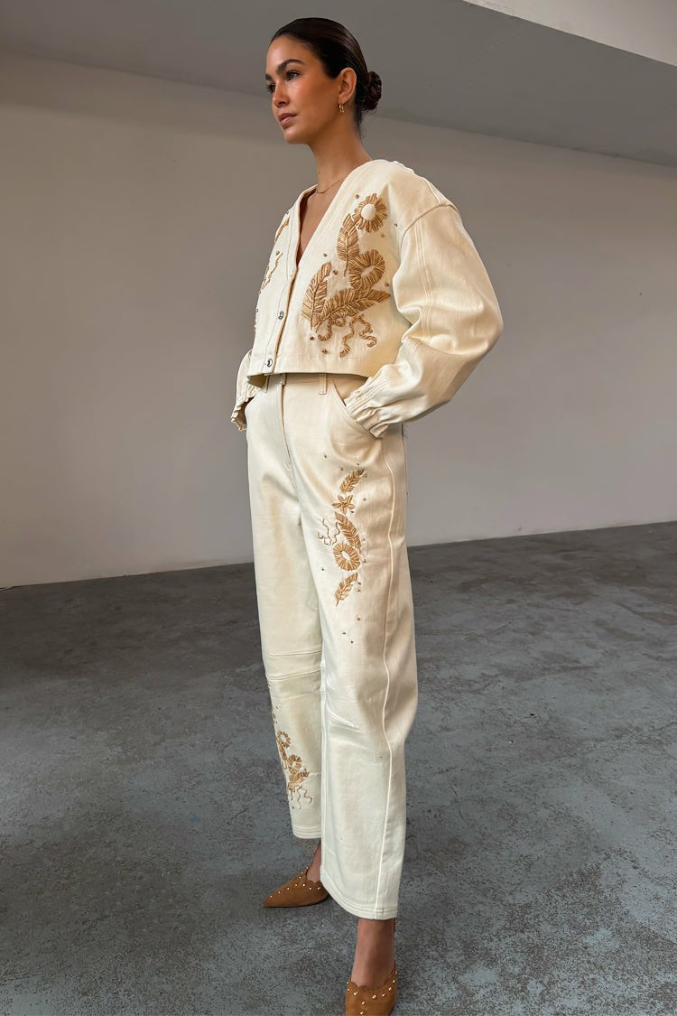Never Fully Dressed Signature - Ecru Raffia Palma Barrel Leg Jeans