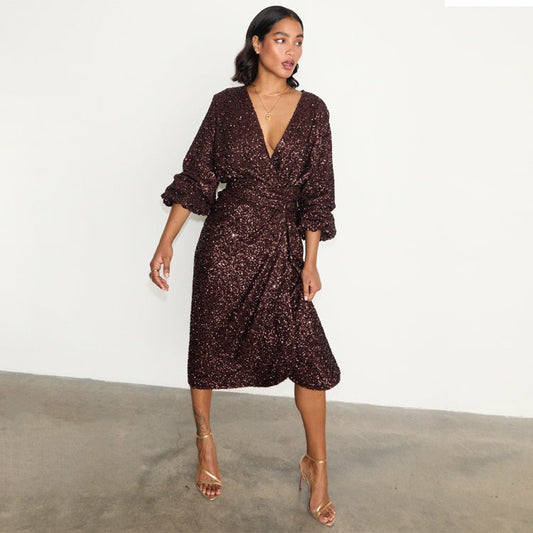 Never Fully Dressed Exclusive - Chocolate Sequin Vienna Dress
