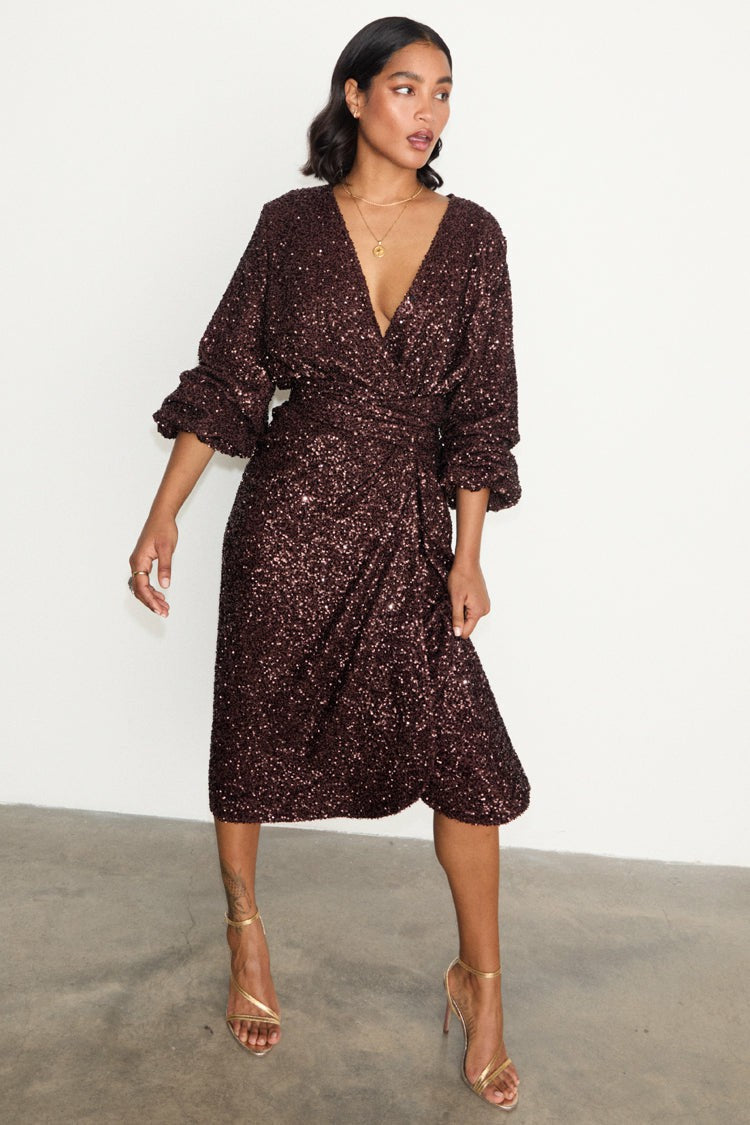 Never Fully Dressed Exclusive - Chocolate Sequin Vienna Dress