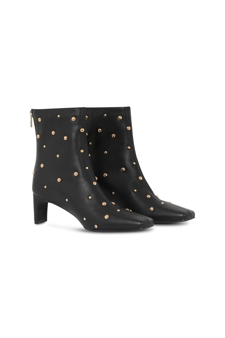 Never Fully Dressed Essential - Black Leather Boots with Gold Studs