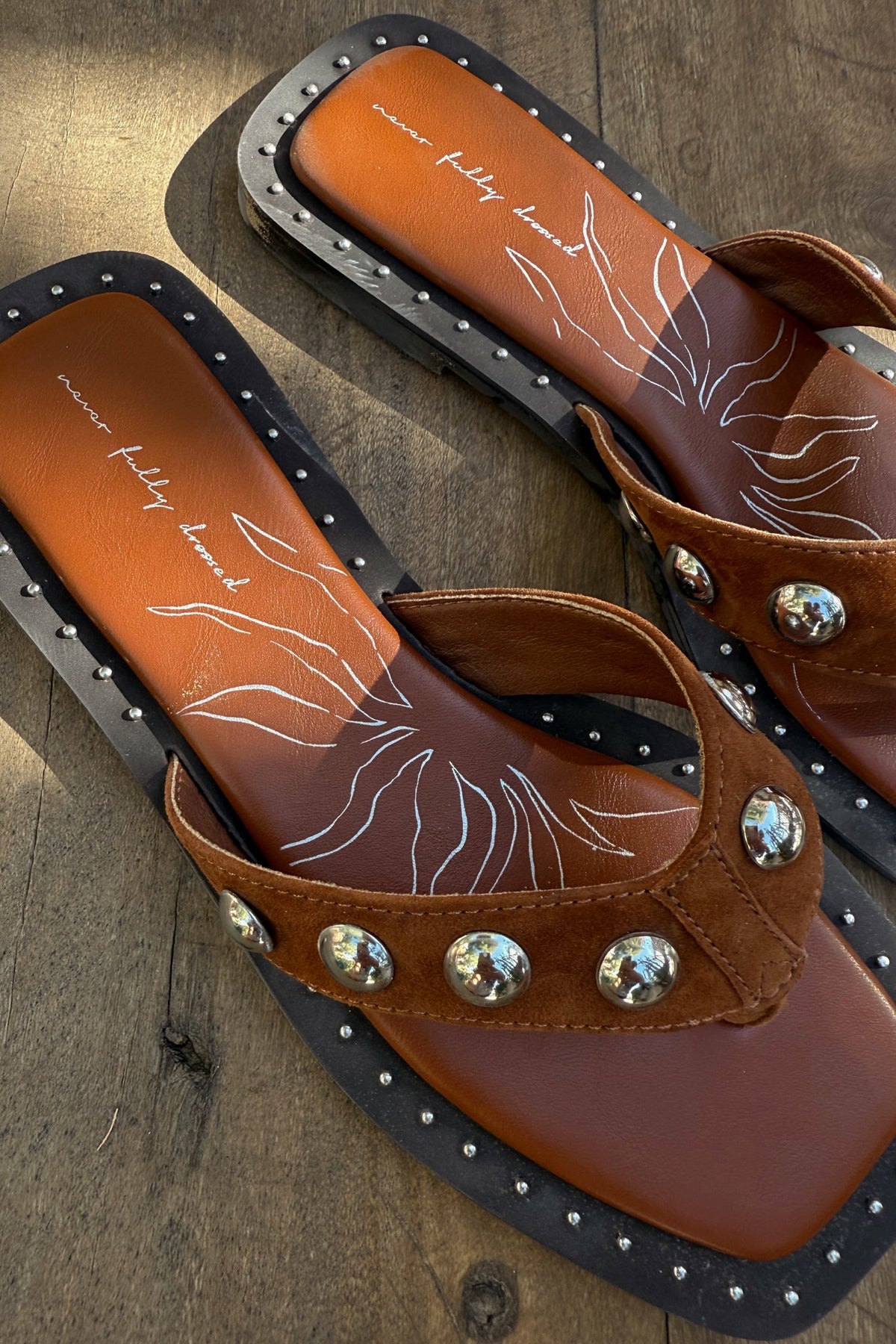 Never Fully Dressed Classic - Tan Leather Stud Sandals
