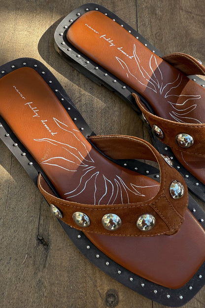 Never Fully Dressed Classic - Tan Leather Stud Sandals