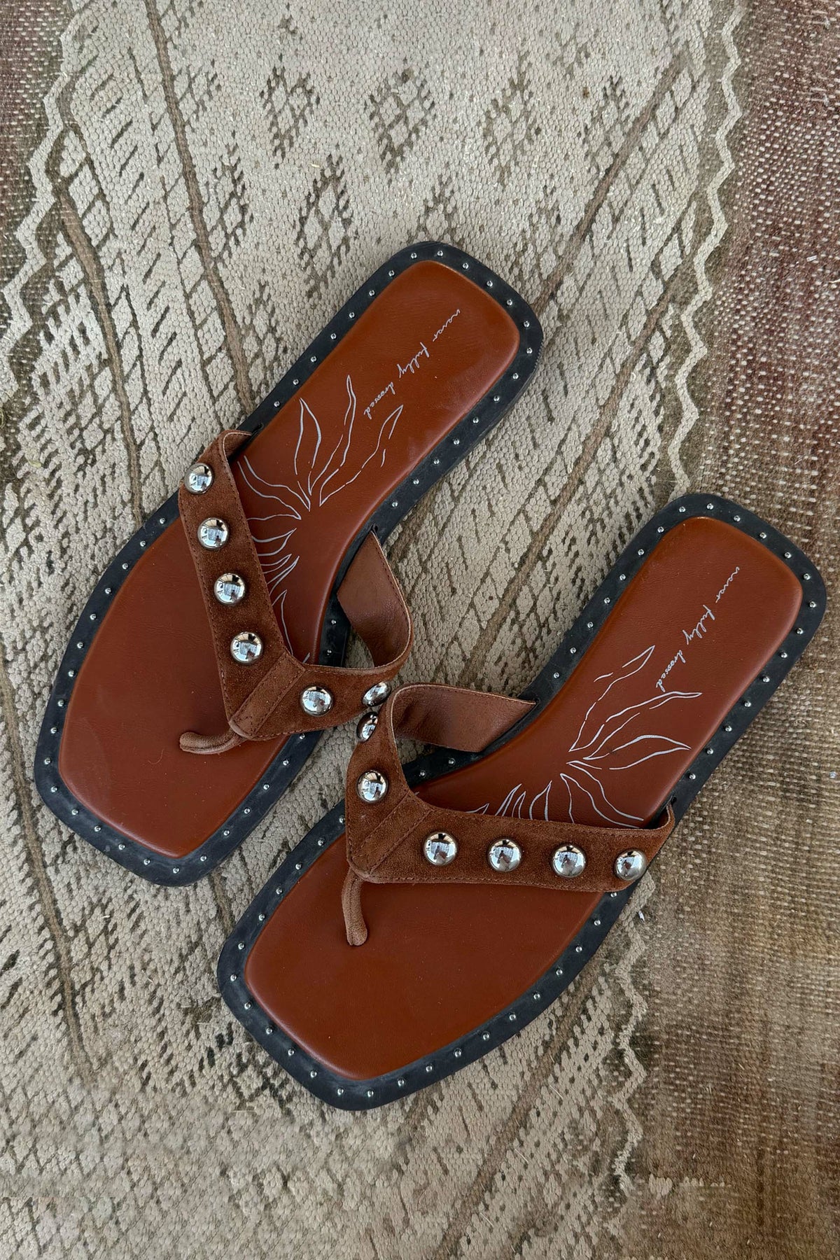 Never Fully Dressed Classic - Tan Leather Stud Sandals
