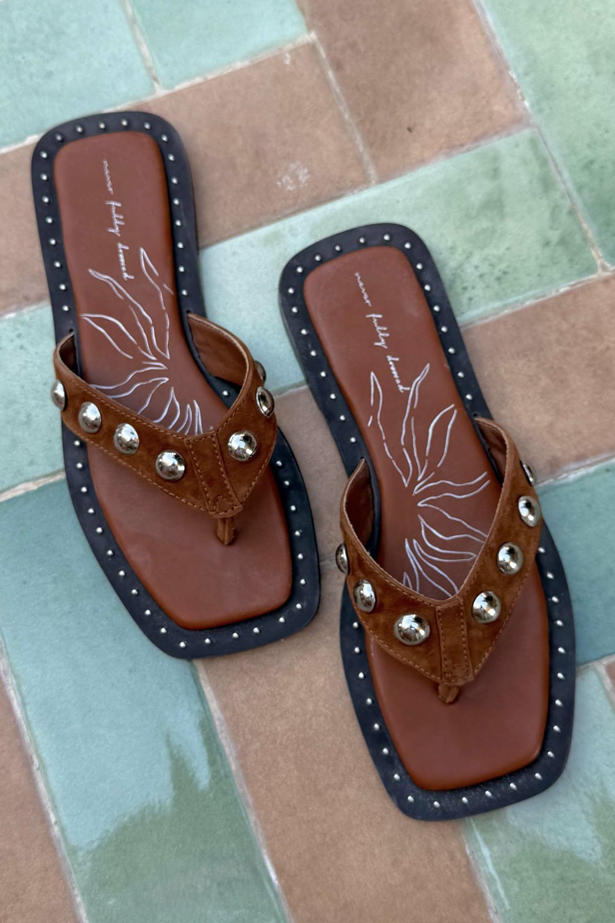 Never Fully Dressed Classic - Tan Leather Stud Sandals