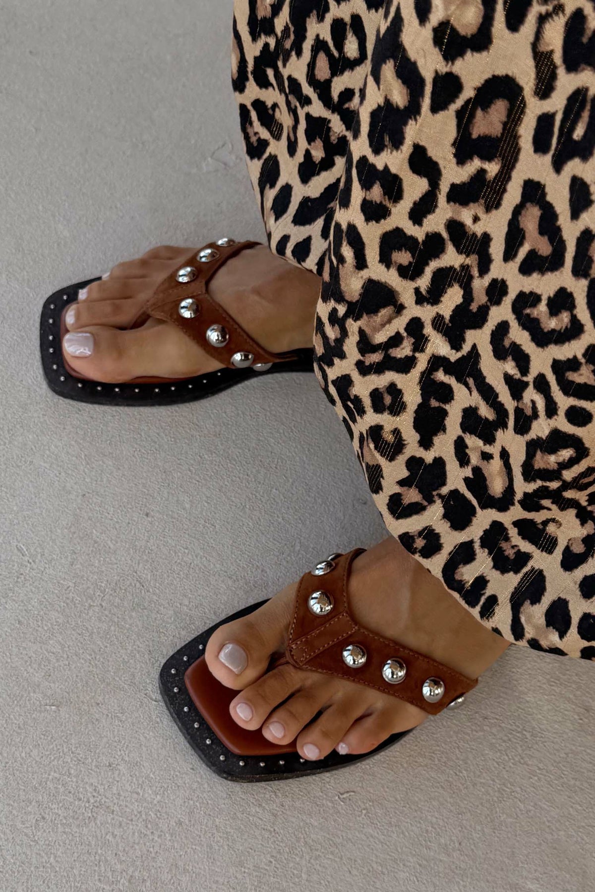 Never Fully Dressed Classic - Tan Leather Stud Sandals