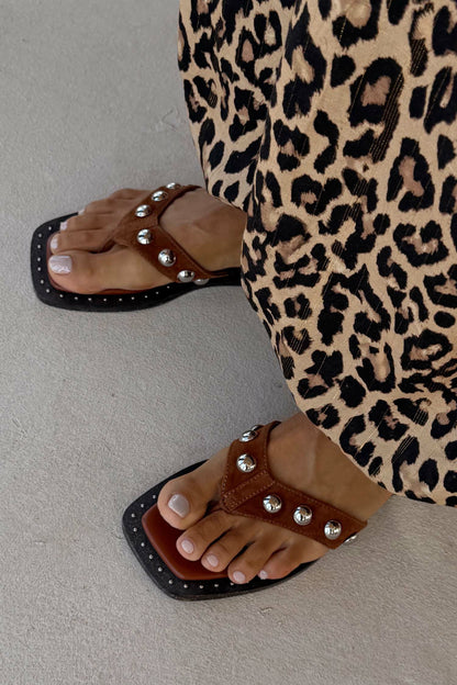 Never Fully Dressed Classic - Tan Leather Stud Sandals