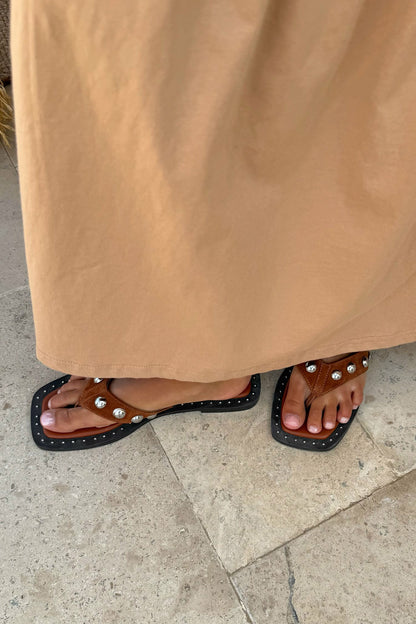 Never Fully Dressed Classic - Tan Leather Stud Sandals