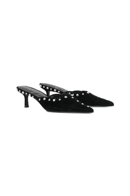 Never Fully Dressed Signature - Black Suede Mules with Silver Studs