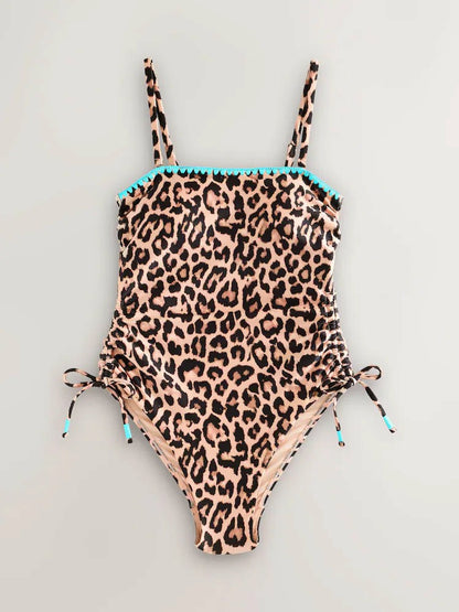 Never Fully Dressed Sale - Leopard Whipstitch Bandeau Swimsuit