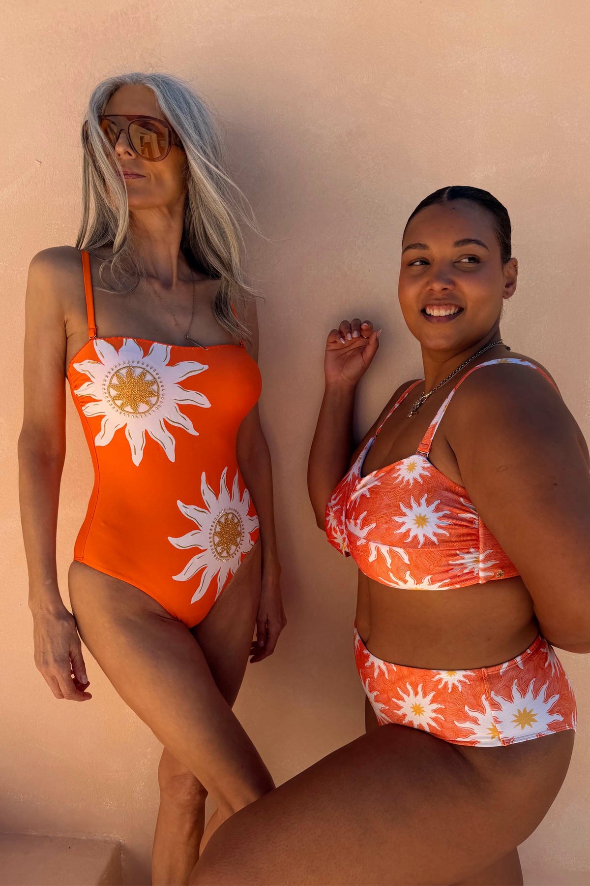 Never Fully Dressed Latest - Orange Sun Bandeau Swimsuit - Soleil Print - Never Fully Dressed