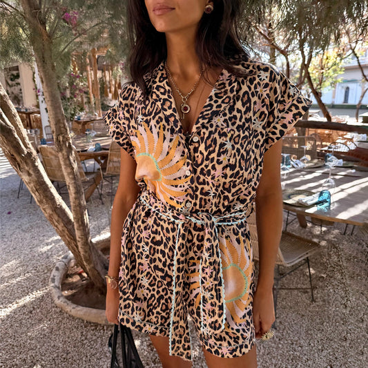 Never Fully Dressed Quality - Leopard Print Playsuit with Tie Waist