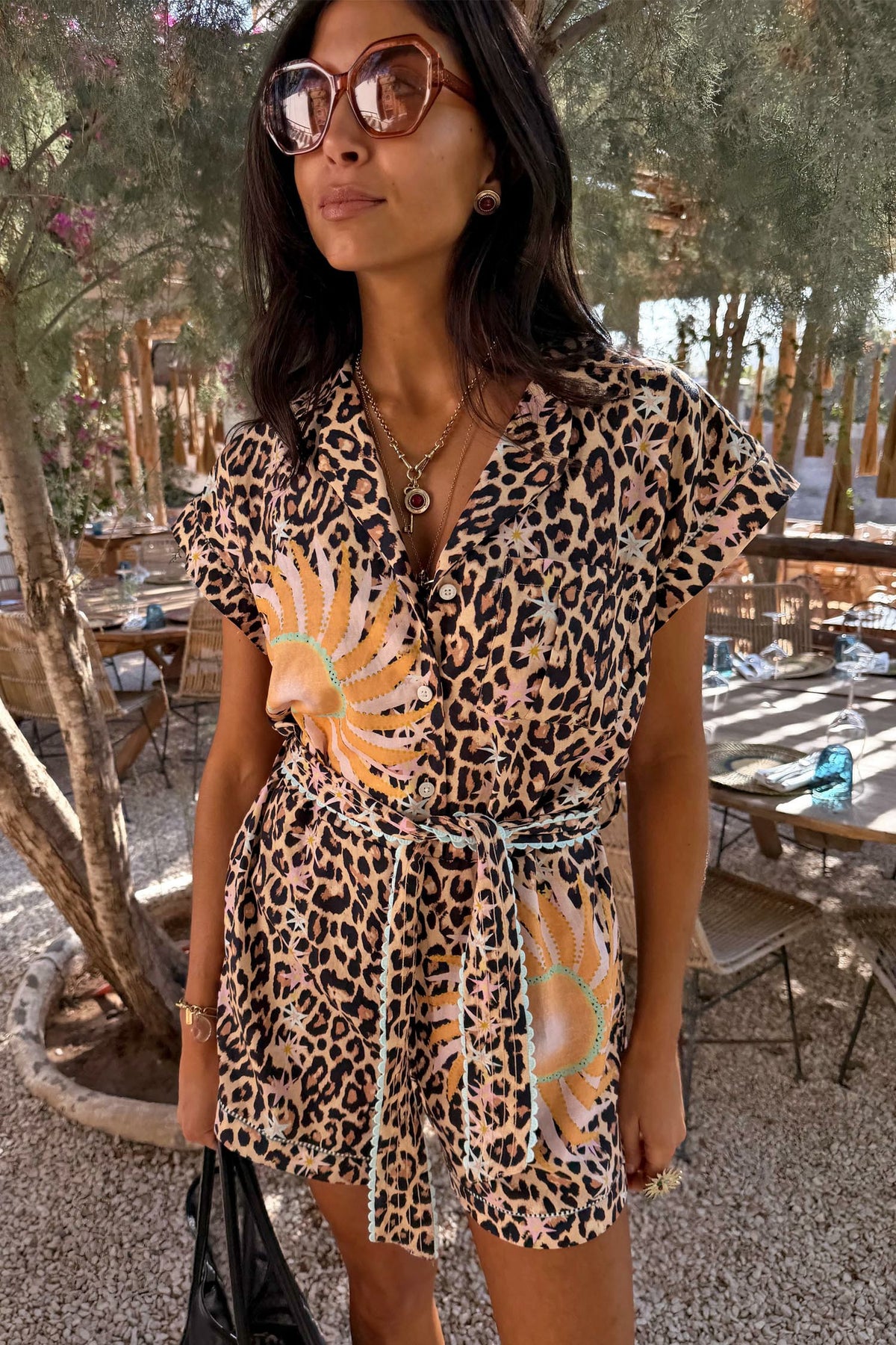 Never Fully Dressed Quality - Leopard Print Playsuit with Tie Waist