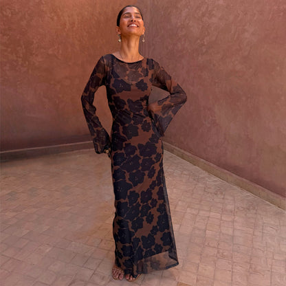 Never Fully Dressed Great Value - Tan Jaden Floral Mesh Dress