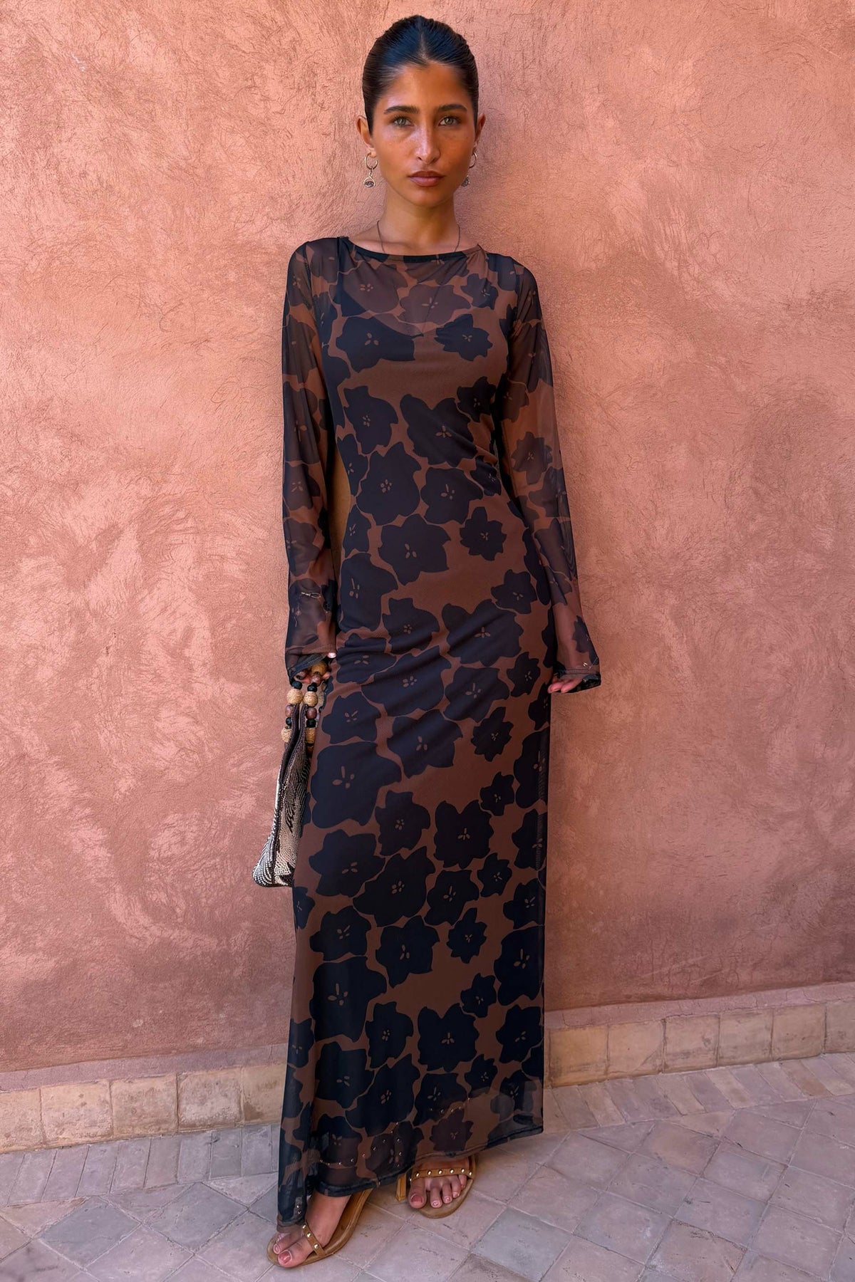 Never Fully Dressed Great Value - Tan Jaden Floral Mesh Dress