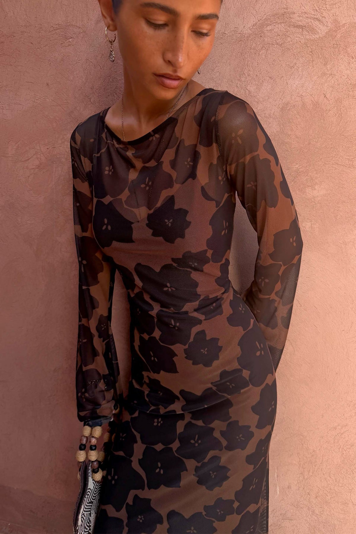 Never Fully Dressed Great Value - Tan Jaden Floral Mesh Dress