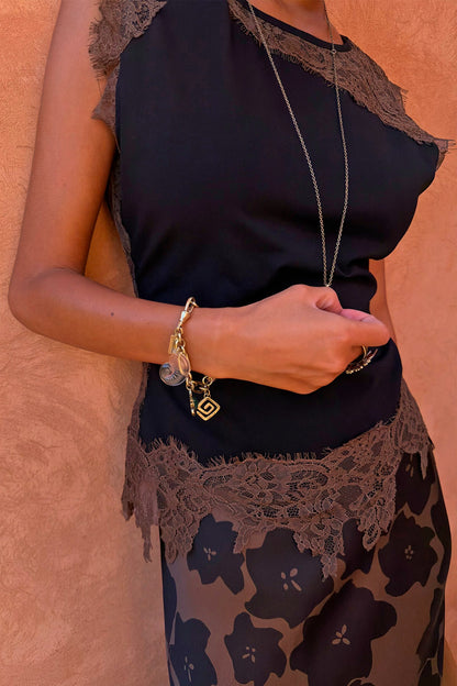 Never Fully Dressed Smart Buy - Black and Chocolate Lace Jersey Top