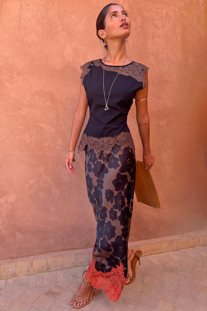 Never Fully Dressed Smart Buy - Black and Chocolate Lace Jersey Top