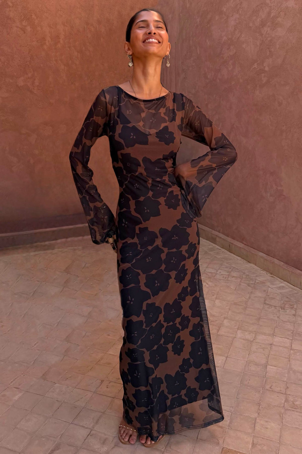 Never Fully Dressed Popular - Tan Jaden Floral Mesh Dress Petite