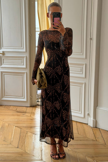 Never Fully Dressed Sale - Black Leopard Bow Aria Mesh Dress Petite