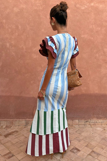 Never Fully Dressed Customer Favorite - Blue Stripe Alena Petite Midi Dress
