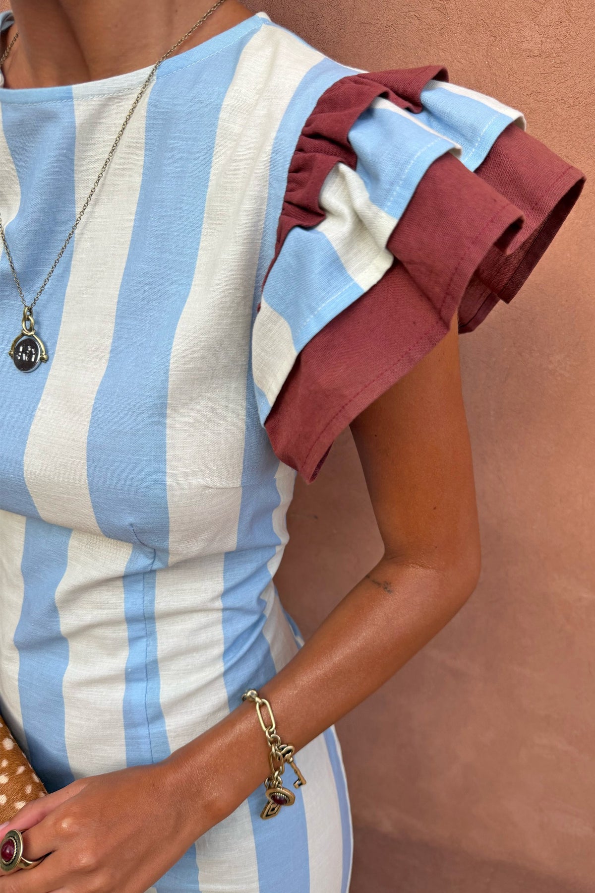 Never Fully Dressed Customer Favorite - Blue Stripe Alena Petite Midi Dress