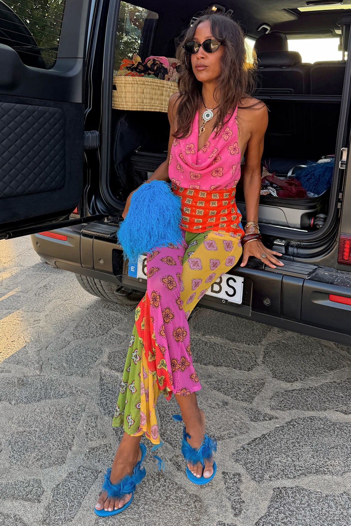 Never Fully Dressed Discount - Pink Mix Tile Mesh Flare Trousers Petite
