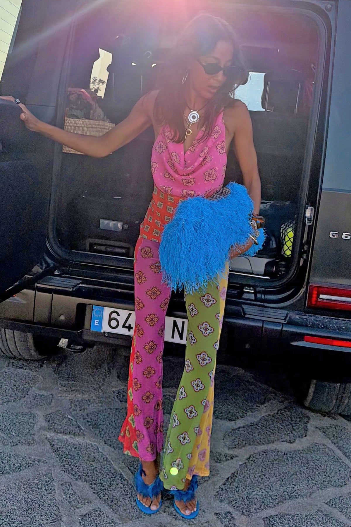 Never Fully Dressed Discount - Pink Mix Tile Mesh Flare Trousers Petite