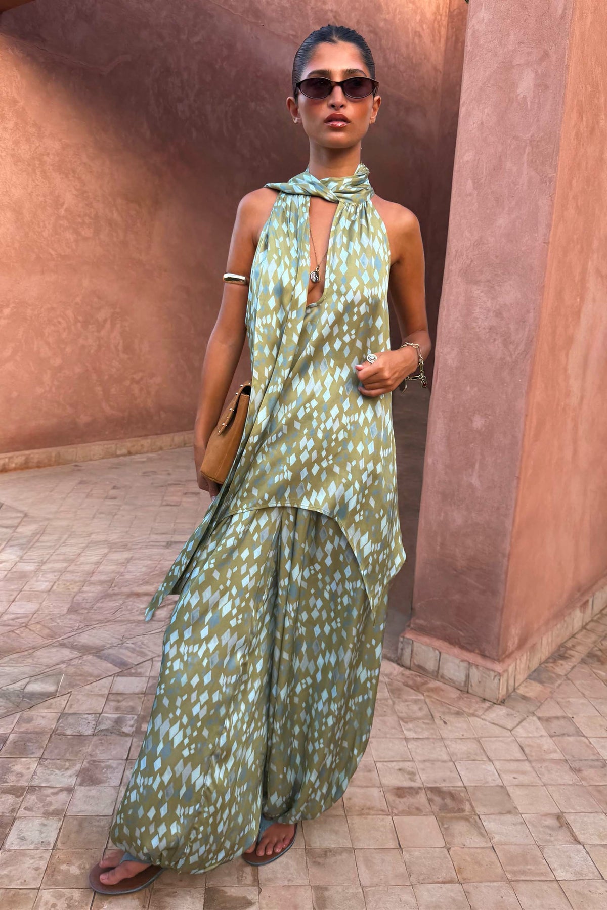 Never Fully Dressed Customer Favorite - Green Diamond Print Balloon Trouser Petite