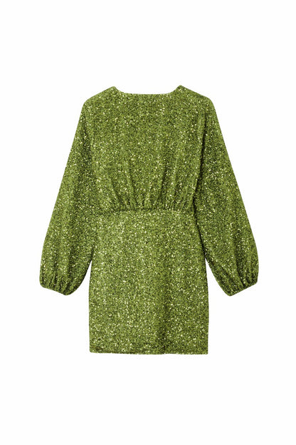 Never Fully Dressed Trending - Olive Sequin Mini Vienna Petite
