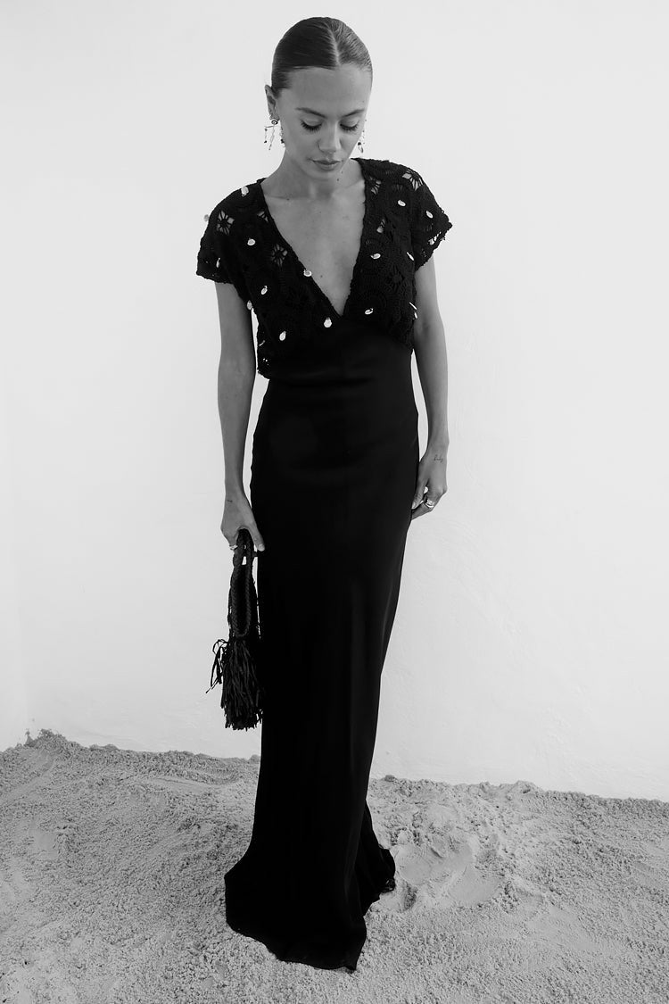 Never Fully Dressed Special Offer - Black Crochet Shell Elodie Dress Petite