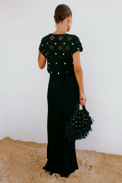 Never Fully Dressed Special Offer - Black Crochet Shell Elodie Dress Petite