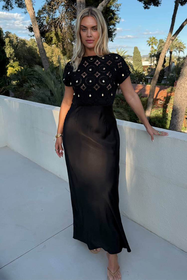 Never Fully Dressed Special Offer - Black Crochet Shell Elodie Dress Petite