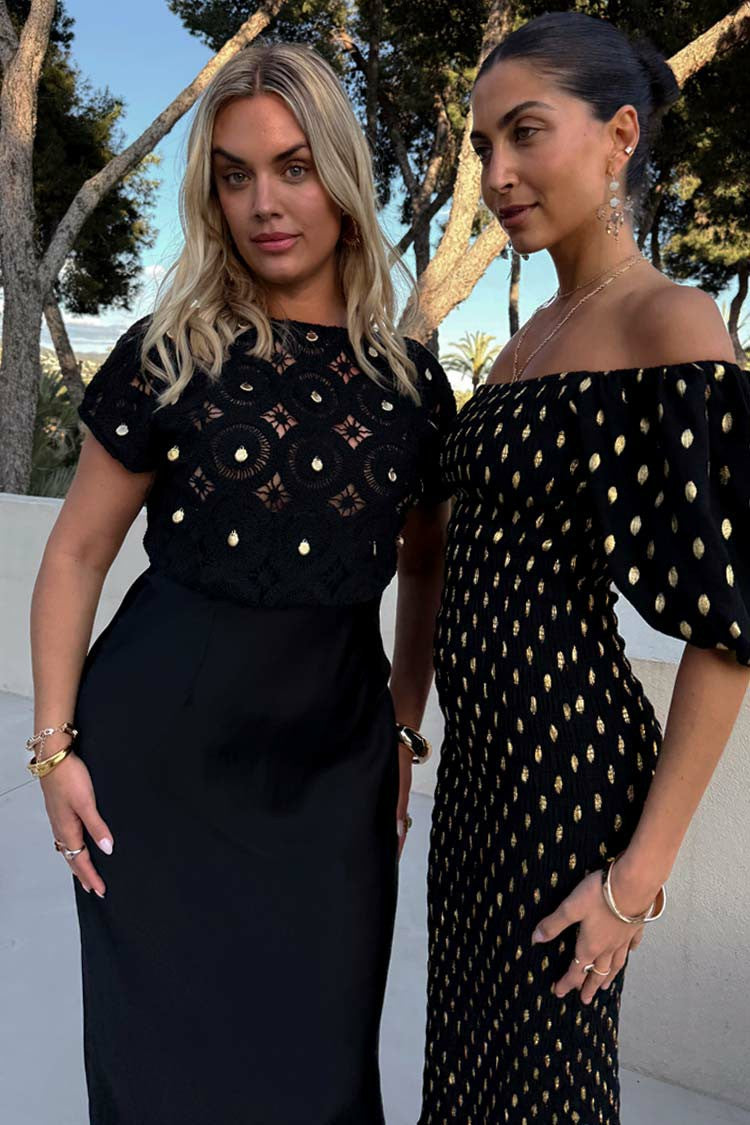 Never Fully Dressed Special Offer - Black Crochet Shell Elodie Dress Petite