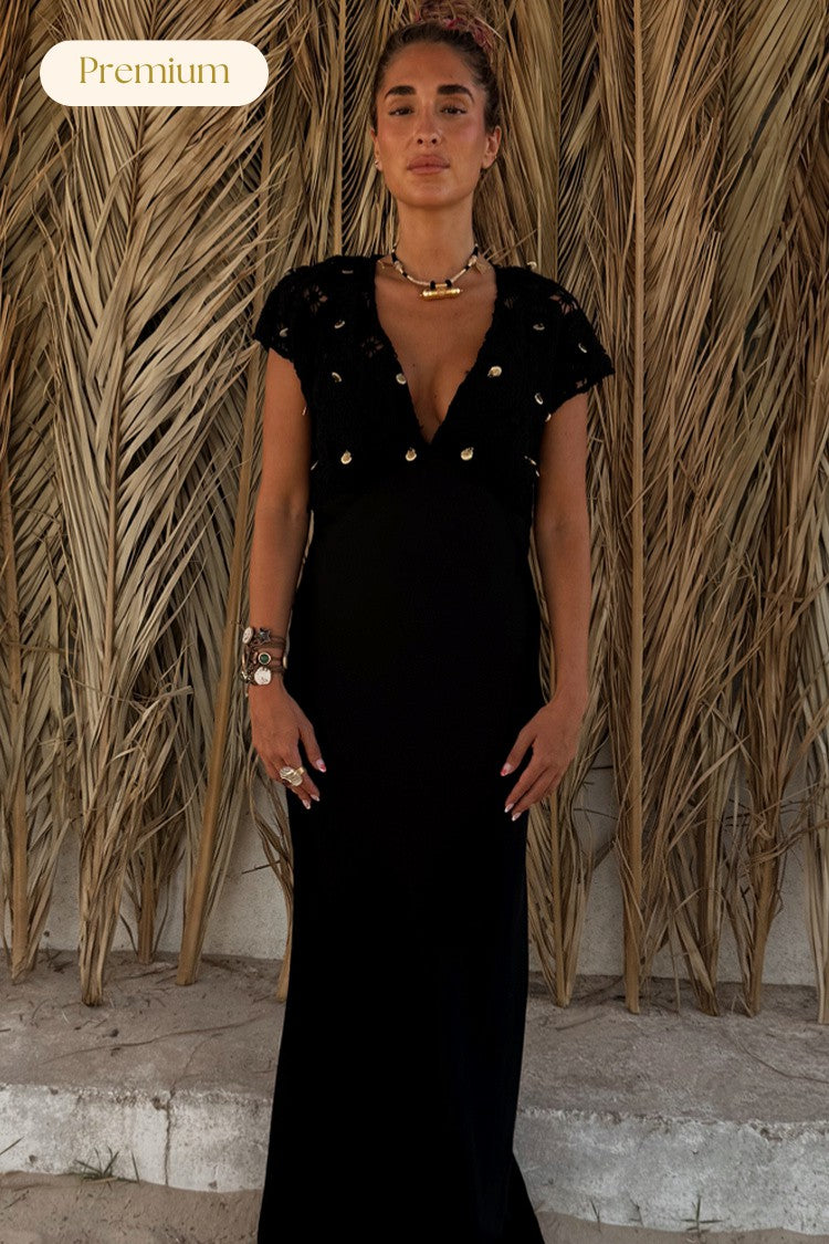 Never Fully Dressed Special Offer - Black Crochet Shell Elodie Dress Petite