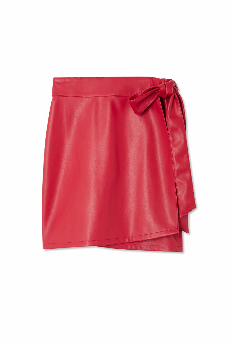 Never Fully Dressed Best Seller - Deep Red Vegan Leather Mini Jaspre Skirt Petite