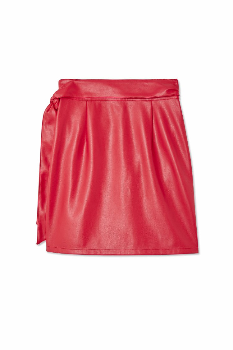 Never Fully Dressed Best Seller - Deep Red Vegan Leather Mini Jaspre Skirt Petite