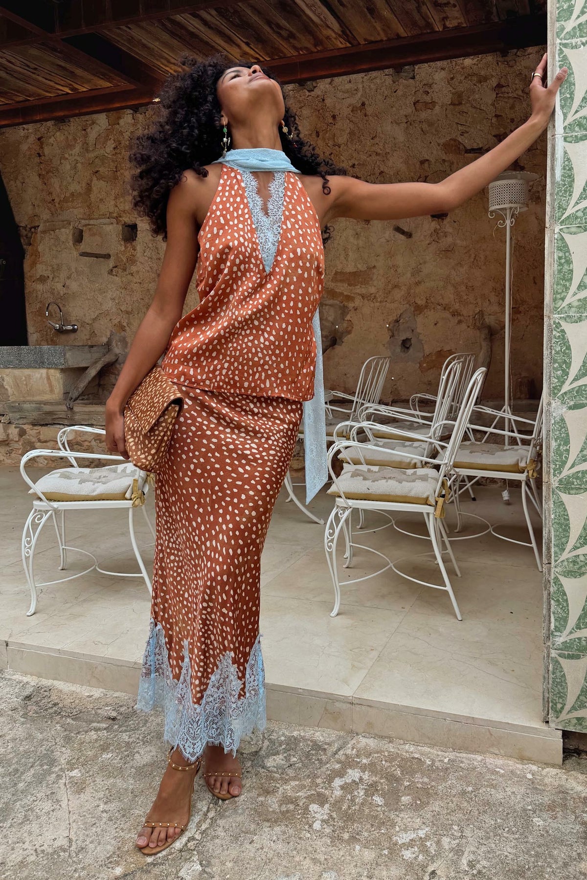 Never Fully Dressed Value - Deer Print Midi Maeva Skirt Petite with Lace Trim - Never Fully Dressed