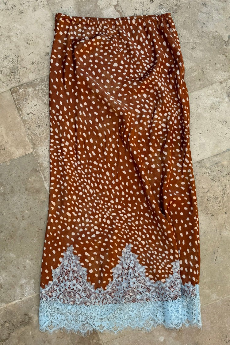 Never Fully Dressed Value - Deer Print Midi Maeva Skirt Petite with Lace Trim - Never Fully Dressed