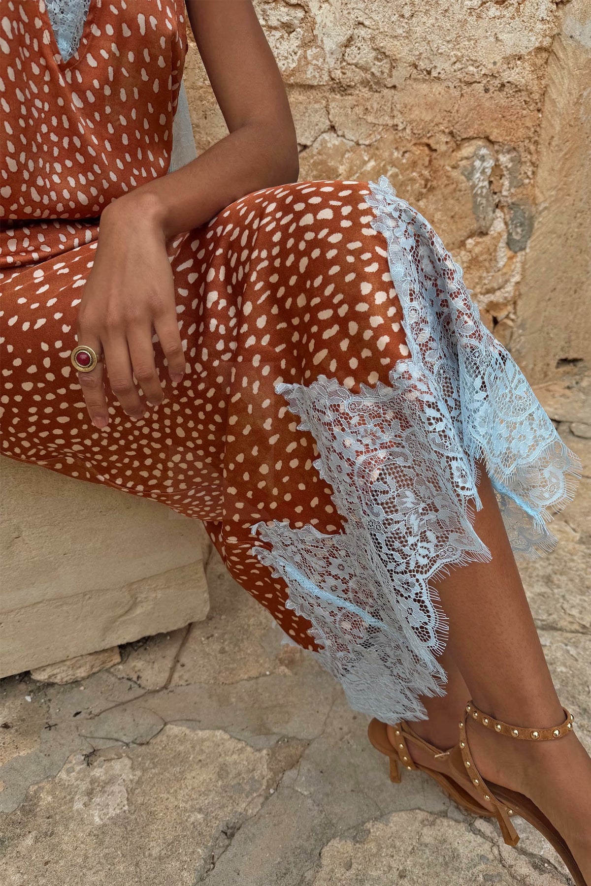 Never Fully Dressed Value - Deer Print Midi Maeva Skirt Petite with Lace Trim - Never Fully Dressed