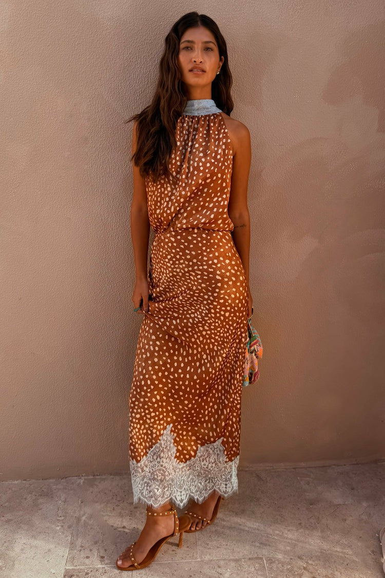 Never Fully Dressed Value - Deer Print Midi Maeva Skirt Petite with Lace Trim - Never Fully Dressed