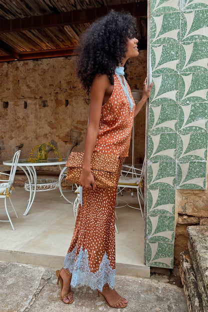 Never Fully Dressed Value - Deer Print Midi Maeva Skirt Petite with Lace Trim - Never Fully Dressed