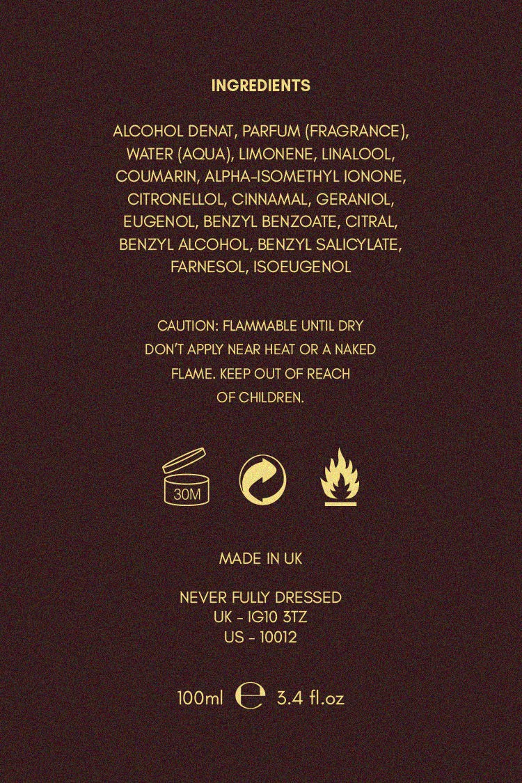 Never Fully Dressed Signature - NFD Eau De Parfum 001 - Bergamot, Coffee & Oud